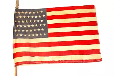 Vintage 48 Star American Parade Flag 10 1/2in X 7 1/4in Cloth With Staff • $37.31
