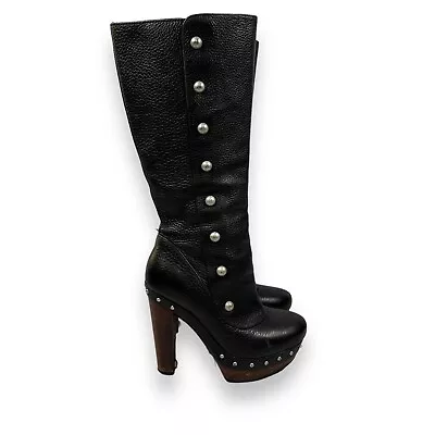 UGG Cosima Womens Size 5 Black Leather High Heel Tall Studded Boots 1001615 • $49.99