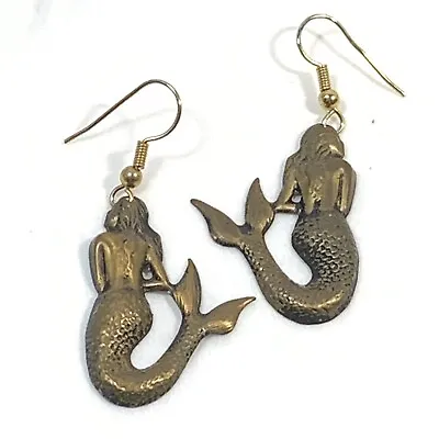 Mermaid Dangle Earrings Bronze Tone Embossed 1.5  Ocean Beach Theme • $11.95