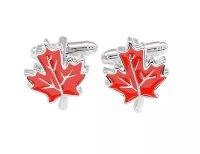 Silver-Tone Mens Cuff Links Red Maple Leaf Design Mens Cufflinks • $14.95