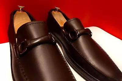 $889.00 !! Ferragamo Luxury Men Brown Leather Silver Bit's Loafers Shoes 11 D • $369