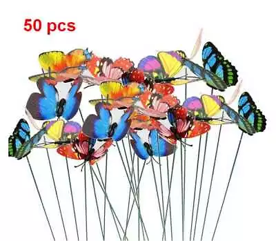 50 Pcs Butterfly Stakes 9.8in Butterfly Ornaments For Garden Yard Outdoor Decor • $9.88