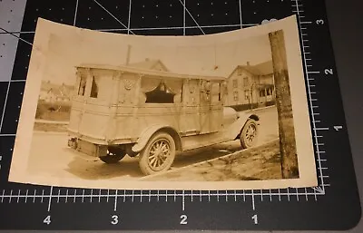 1914 Funeral Car HEARSE Coffin Truck Ohio License Plate Antique Snapshot PHOTO • $34.95