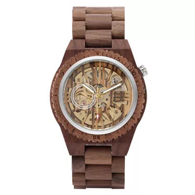 Men's Automatic Mechanical Watch Wooden Band Folding Buckle Watches Gift For Men • $53.79