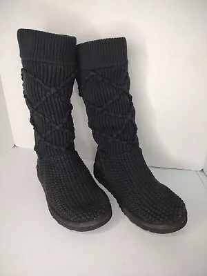 UGG Australia Classic Argyle Knit Sweater Tall Boots Womens Size 7 Black 5879 • $32.85