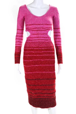 $69.99 • Buy Staud Womens Striped Print Cable-Knit Open Back Sweater Dress Red Pink Size XS