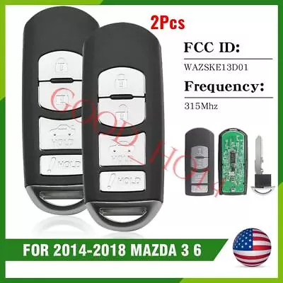 1/2x Keyless Smart Remote Key Fob For Mazda 3 6 MX-5 MIATA 2014-2019 WAZSKE13D01 • $23.99