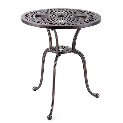 61CM Round Cast Aluminum Table Patio Dining Bistro Table With 5 Cm Umbrella Hole • £69.95