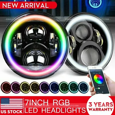 $87.99 • Buy For Jeep Wrangler JK TJ LJ RGB Halo 7'' LED Headlights DRL Lights Combo 2PCS Kit