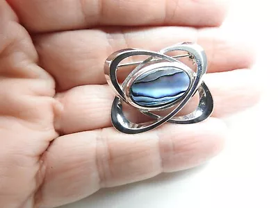 Blue Paua Abalone Silver Tone Metal Infinity Brooch Vintage • $10.36