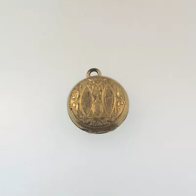 Vintage Gold Tone Round Detailed Watch Fob Locket With B&W Child Photos Signed • $69