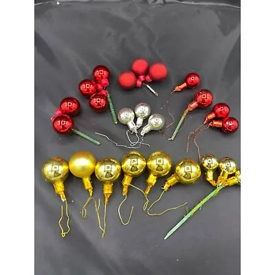 Vintage Mercury Glass Christmas Balls Bunches Floral Picks Red Gold Silver • $29.99