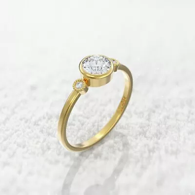 3 Stone Moissanite Engagement Ring 0.50 Ct Classic Thin Bezel 14k Gold Hallmark • $123