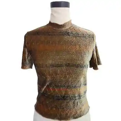 Zara Trafaluc Fitted Velour Brown Textured Crop Top Womens Medium Shirt Stretchy • $20