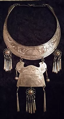  Miao Hmony Necklace Ceremonial Silver Metal Choker Vtg • $35.99
