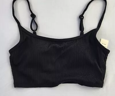 Aerie Swim Top XS Black Ribbed Longline Scoop Bikini Top Adjustable Straps NWT • £15.33