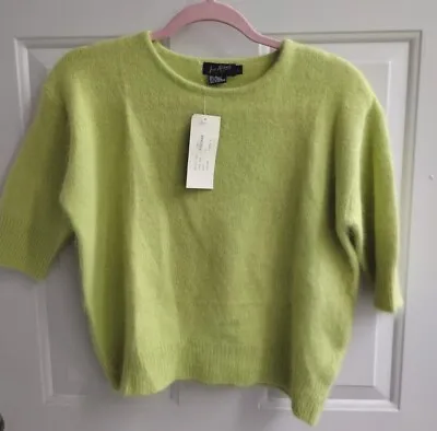 Vintage Angora Jade Adams Size Large Knit Sweater Lime Green Crop 60's Top Retro • £56.94