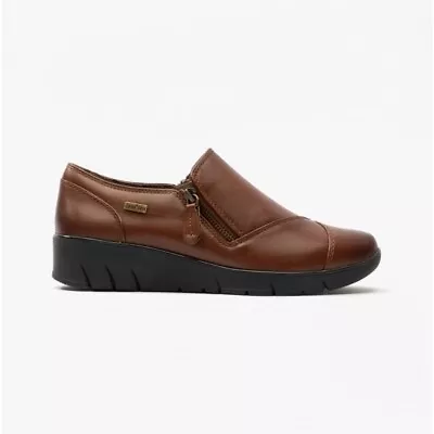 Jana Ladies Soft Leather Casual Loafer Zip Shoes Tan Brown • £40.40