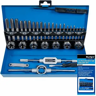 Bluespot 32pc Metric Tap And Die Set M3 M4 M5 M6 M8 M10 M12 Steel Thread Cutter • £29.09