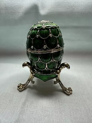 ZANZIBAR Jeweled Russian Style Green Egg With Stand. Trinket Box • $30