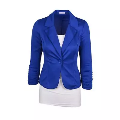 T0# Women Blazers Slim Solid Color Office Lady Formal Suit Jacket (Blue XL) • $29.69