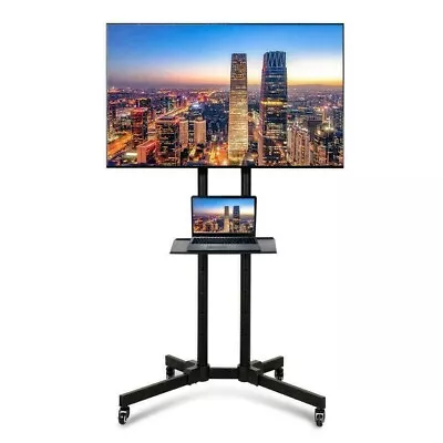 Mobile Floor Standing TV Stand Cart Unit With Bracket Mount Tray Trolley Wheels • £65.99