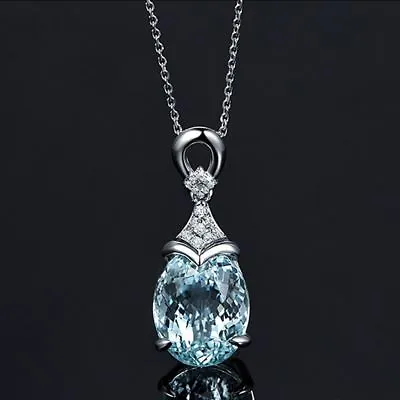 Women Fashion Gemstone Natural Chain Aquamarine Jewelry Necklace Pendant Silver • $1.70