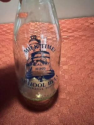 Vintage Milk Time School Bell Co-Operative Supply 189ml Milk Bottle British Made • $25