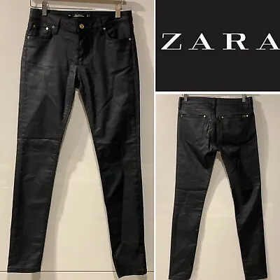 ZARA NEW Black Wax Finish Stretch Jeans Mid Rise Slim Fit US 4/AUST 8/EU 36 • £37.05