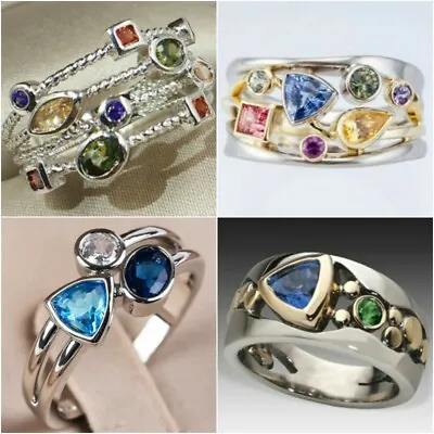 $3.54 • Buy Fashion Women 925 Silver Crystal Jewelry Wedding Cubic Zirconia Rings Size 6-10