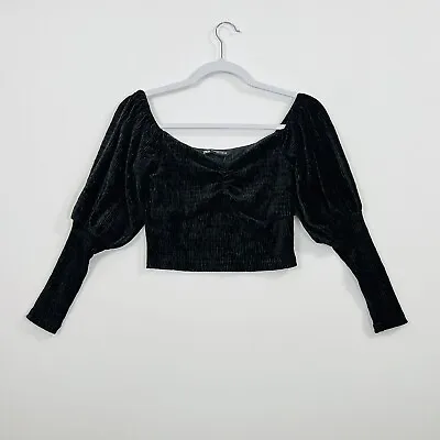 $14.99 • Buy Zara Velvet Crop Top Size XS Long Sleeve Bustier Y2k Off The Shoulder