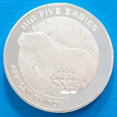 Zambia 5000 Kwacha 2016 UNC Baby Rhinoceros Rhino Silver Plated Coin • $6.50
