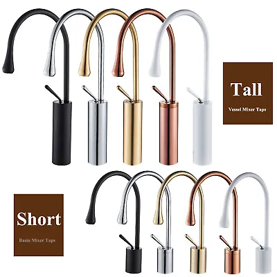 Modern Bathroom Sink Taps Single Lever Waterfall Tall Vessel Basin Mixer Taps • £29.99