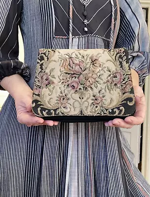 Romantic 1930s 40s Vintage Loomed Needlepoint Clutch Purse Bifold 2 Sided 5 X8  • $5.99