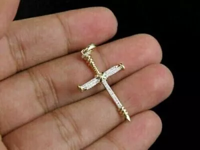 3Ct Round Diamond Lab Created Elegant Nail Cross Pendant 14K Yellow Gold Plated • $97.99