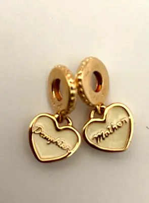$62 • Buy Genuine PANDORA Mother & Daughter Hearts Dangle Charm 14K Rose Gold Plated