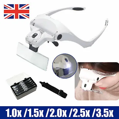 £7.79 • Buy Lightweight Magnifying Glasses Head Light Adjustable 2 LED Magnifier With 5 Lens