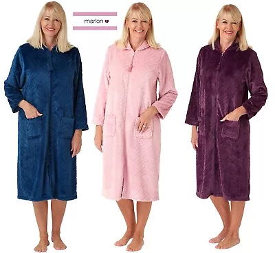 Ladies Embossed  Super Soft Zip Up Through Dressing Gown*fleece 8/26 33504 • £25.95