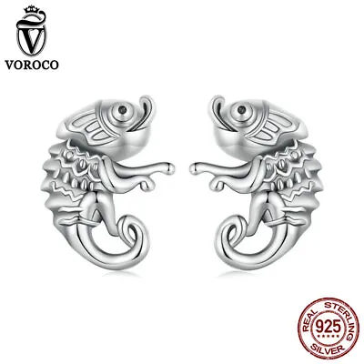 VOROCO Unique 925 Sterling Silver Chameleon Stud Earrings Jewelry For Women Gift • $7.76