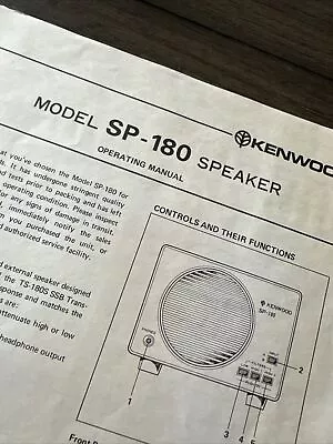 Kenwood SP-180 Speaker Operating Owners Manual • $7.49