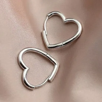 Womens Girls 925 Sterling Silver Love Heart Hoop Earrings Jewellery Gift UK • £3.49