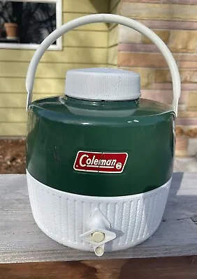 Vintage Coleman 1-Gallon Green & White Water Cooler Jug No Cup Kool-Aid Camping • $12.99