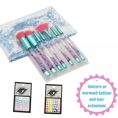$29.95 • Buy Girls Makeup Brush Set,cute Brushes Optional Face Gems,mermaid Or Unicorn Extras