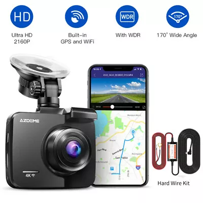 AZDOME 4K Ultra HD 2160P WiFi Dash Cam Car DVR Camera With GPS IR +Hardwire Kit • $109.99