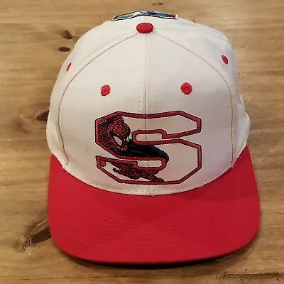 Vintage Spider Man Hat Cap Snapback White Red S Logo 90s Marvel Comics Logo 7 • $74.95