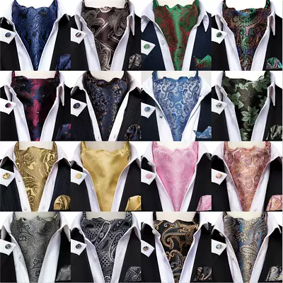 150 Colors Mens Paisley Ascot Silk Cravat Tie Hanky Cufflinks Set Wedding • $10.99