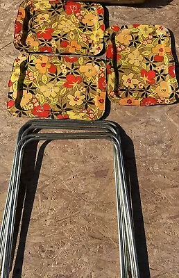 3 Vintage Tv Trays Metal Polynesian Flower Yellow Green Red 60s Please Read • $60