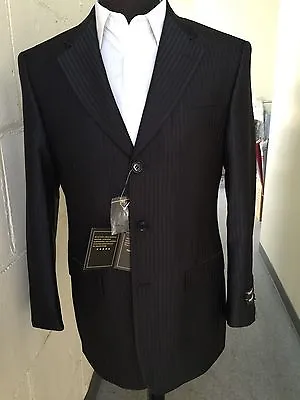 Men's 3 Button Tone On Tone Striped Suit Wool Feel Jacket & Pants Black 38R~56L • $69.95