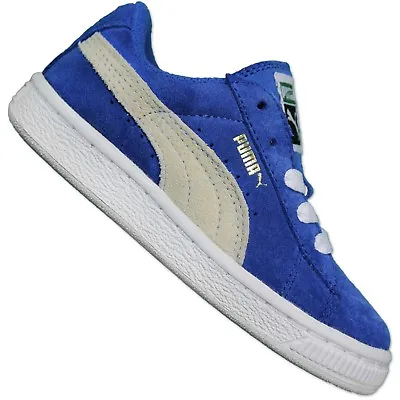 Puma Originals Suede Leather Baby Kids Trainers Leather Sneaker Blue White 20 • £34.51