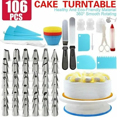 106pc Cake Decorating Supplies Set Kit Turntable Stand Pen Equipment Baking Tool • £25.99